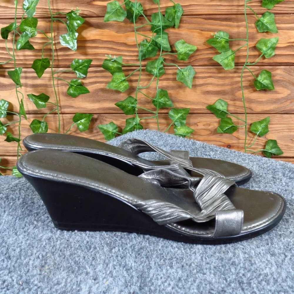 Italian Shoemakers Women Wedge Sandals Size 10 Dress Casual Pewter Metallic Grey